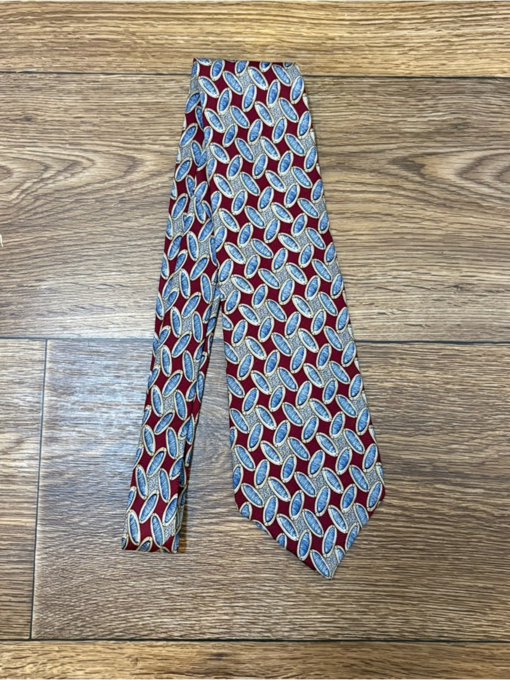 Retro Geometric Wide Tie Burgundy Blue Abstract 80s 90s Power Tie